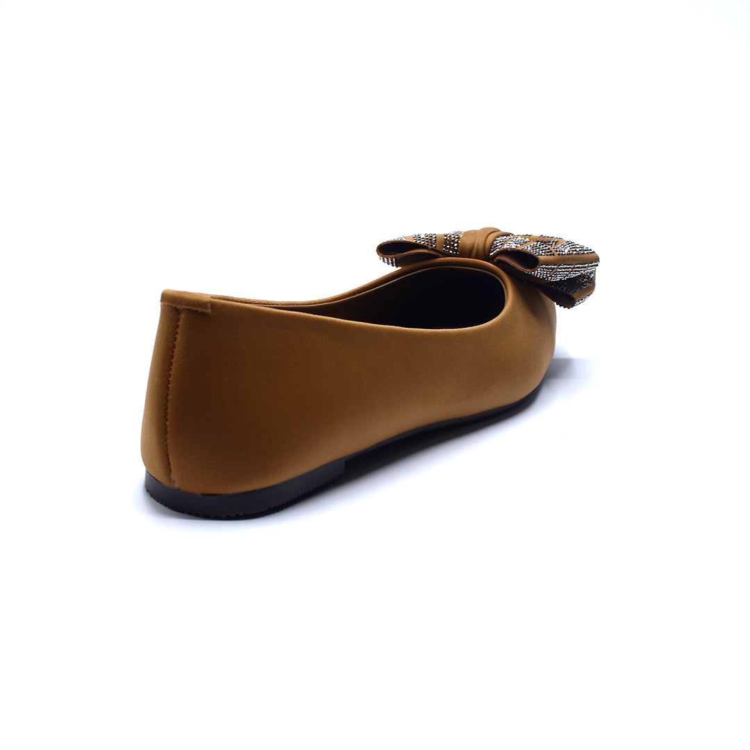 Tan Embellished Bow Ballet Flats for Women