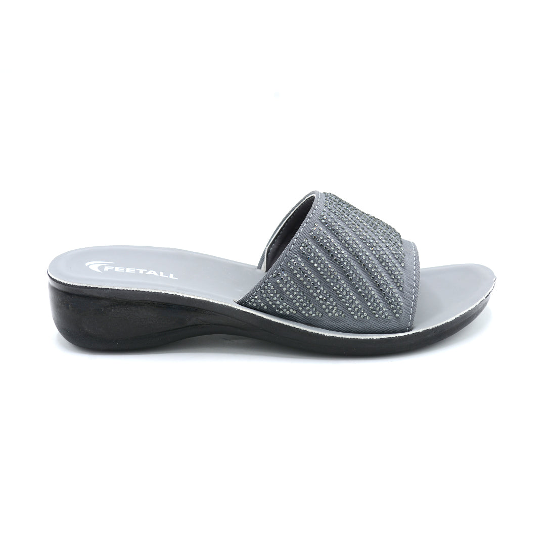 Rhinestone Glam Grey Wedge Slide Sandal