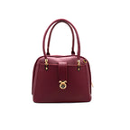 Elegant Maroon Handbag with Gold Accent Lock