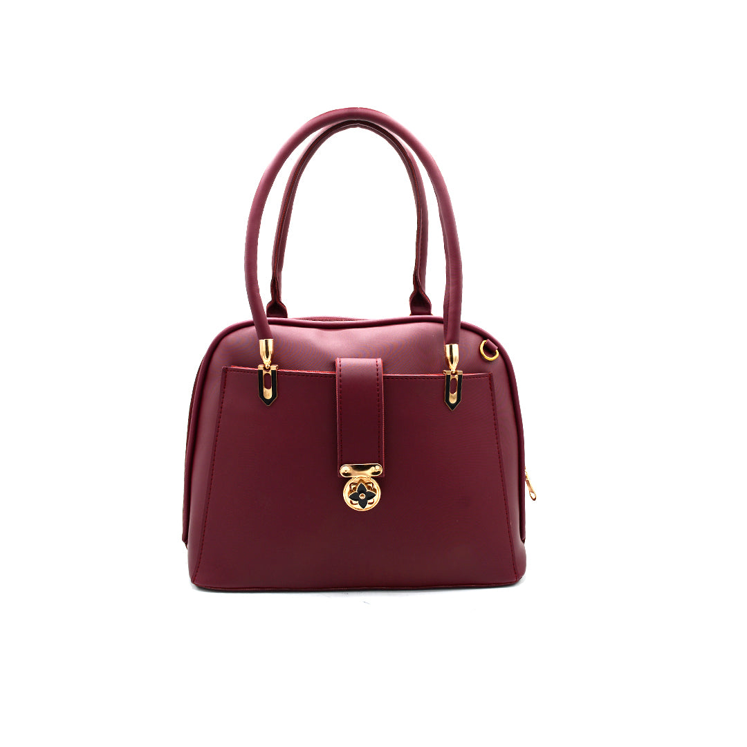 Elegant Maroon Handbag with Gold Accent Lock