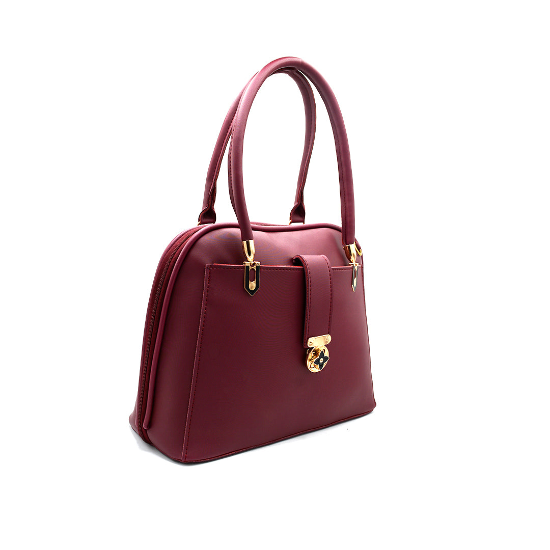 Elegant Maroon Handbag with Gold Accent Lock