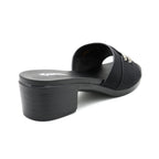 Sleek Black Block Heel Slide Sandal