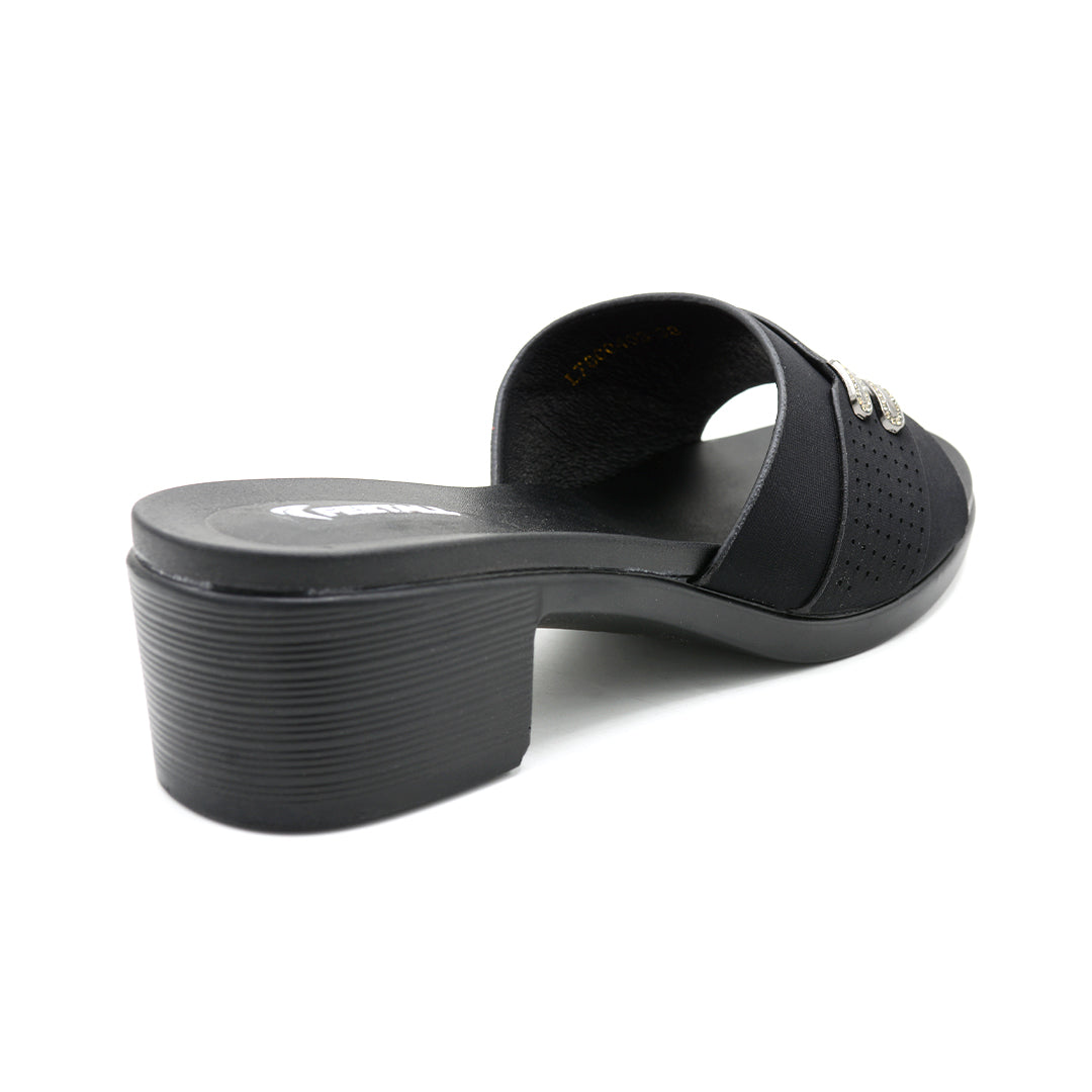 Sleek Black Block Heel Slide Sandal