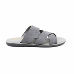 Cross-Strap Grey Suede Slide Sandals