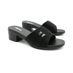 Sleek Black Block Heel Slide Sandal