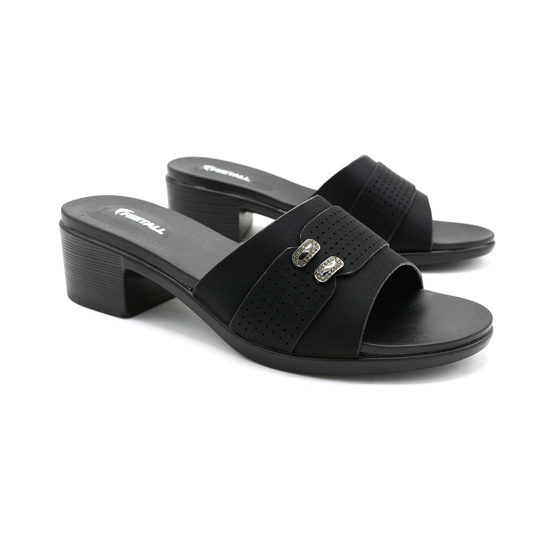 Sleek Black Block Heel Slide Sandal