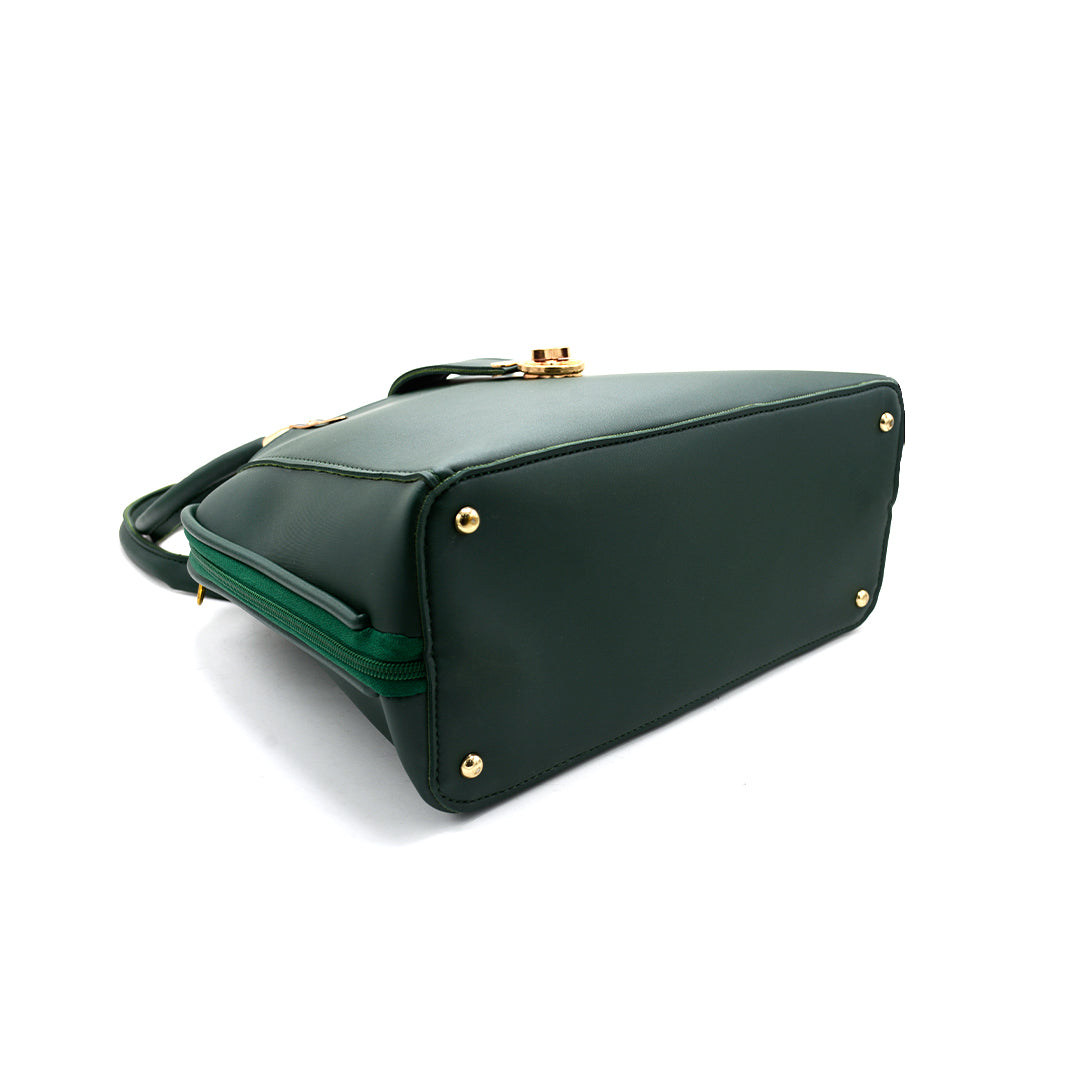 Elegant Green Handbag with Gold Accent Lock