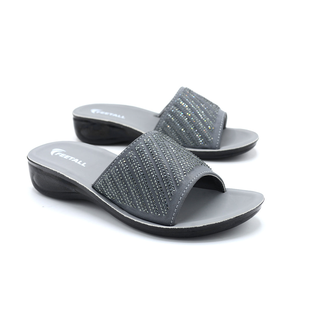 Rhinestone Glam Grey Wedge Slide Sandal