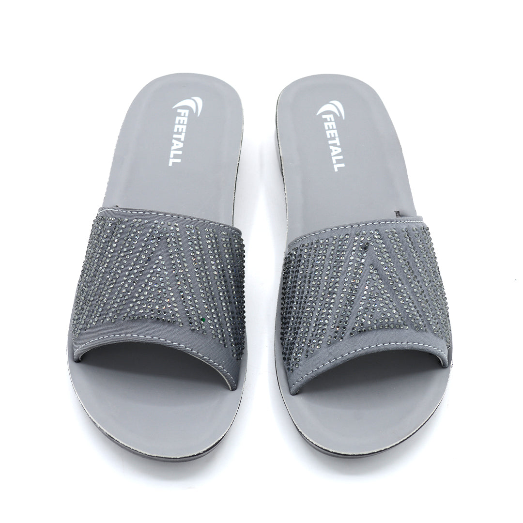 Rhinestone Glam Grey Wedge Slide Sandal