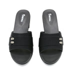 Sleek Black Block Heel Slide Sandal