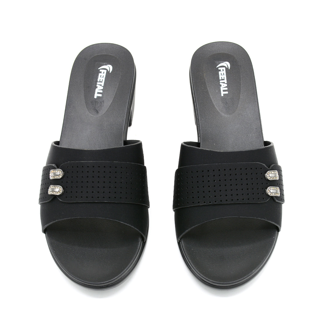 Sleek Black Block Heel Slide Sandal