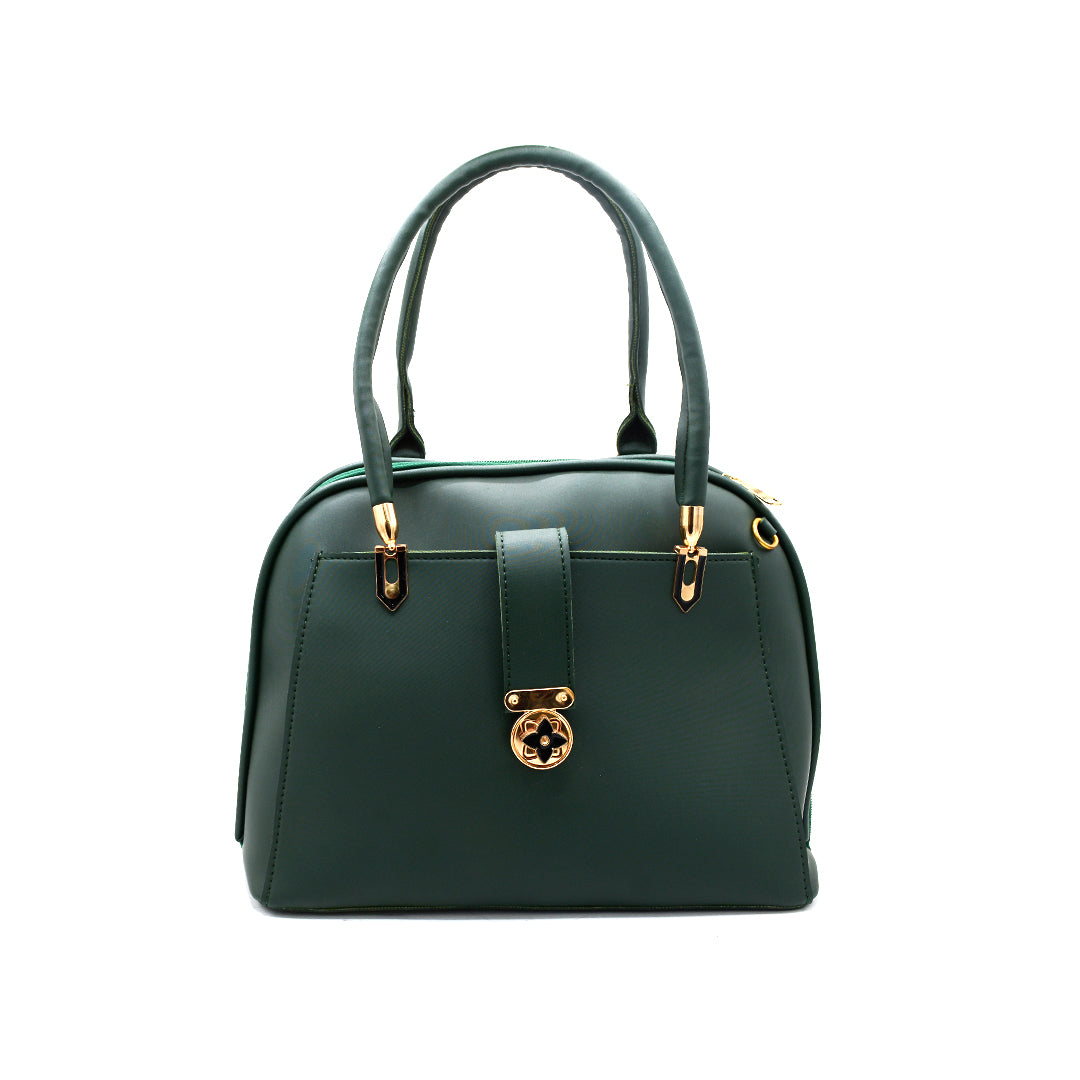 Elegant Green Handbag with Gold Accent Lock