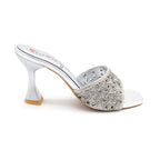 Crystal Cutout Slide Heels Silver Glam
