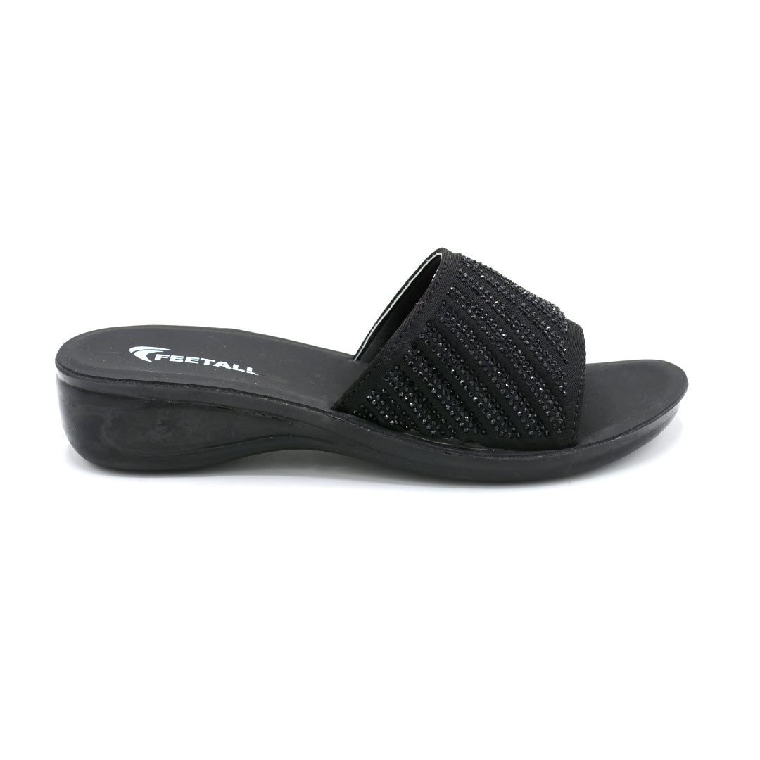 Glam Rhinestone Slide Wedge Sandal Black