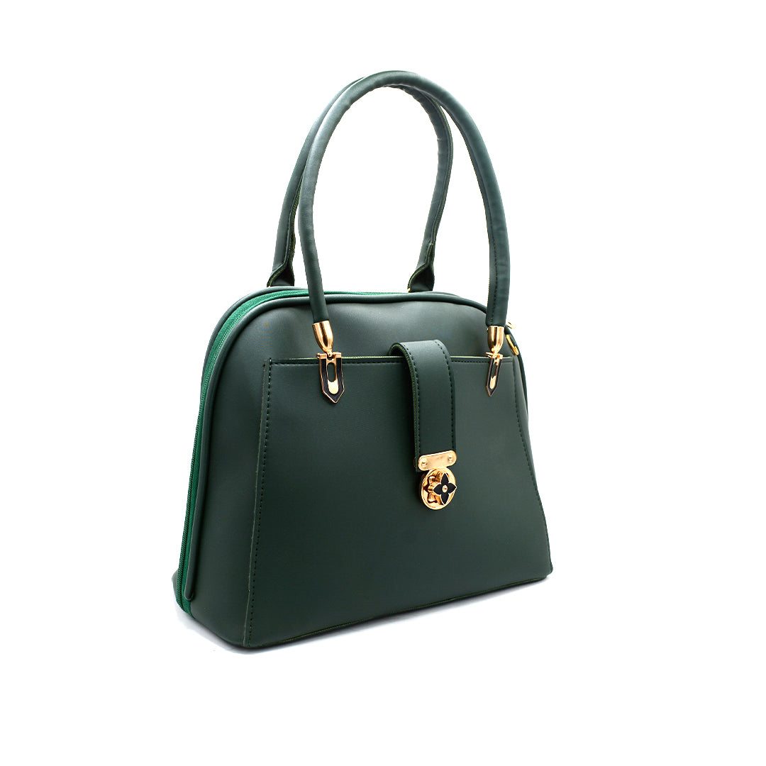 Elegant Green Handbag with Gold Accent Lock