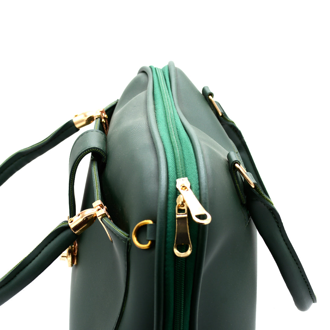 Elegant Green Handbag with Gold Accent Lock