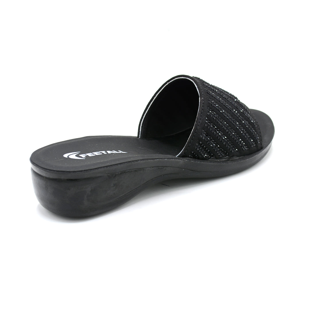 Glam Rhinestone Slide Wedge Sandal Black