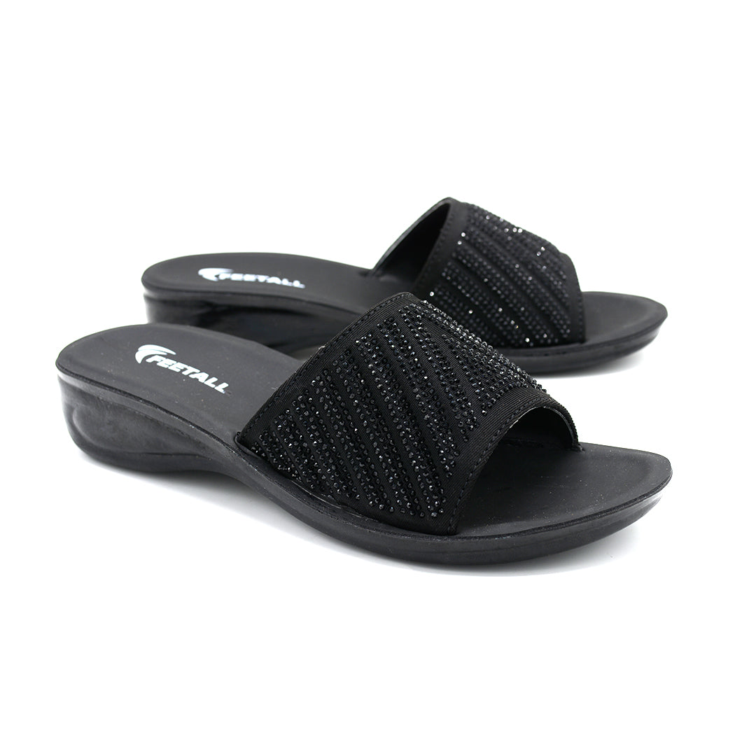 Glam Rhinestone Slide Wedge Sandal Black