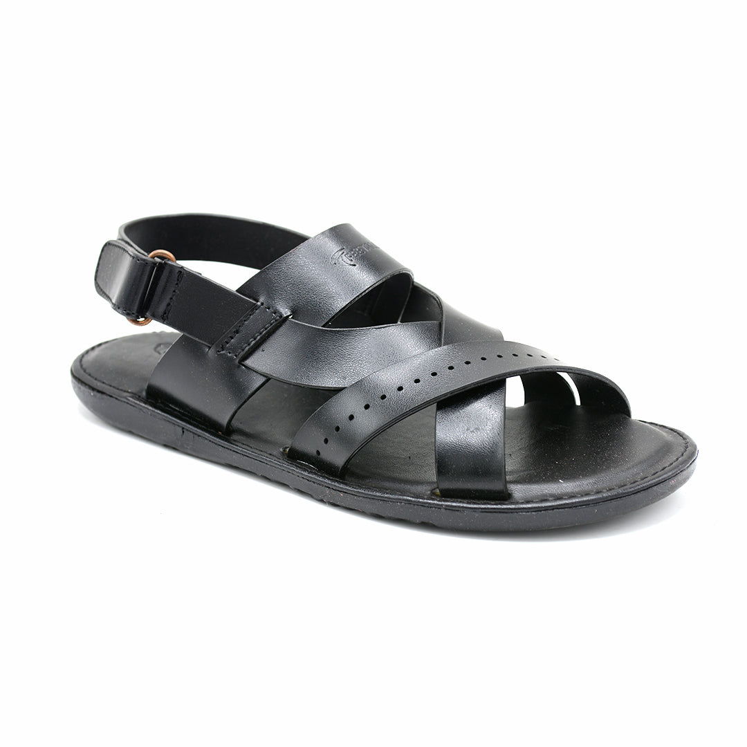 Cruz Black Leather Cross-Strap Slingback Sandal