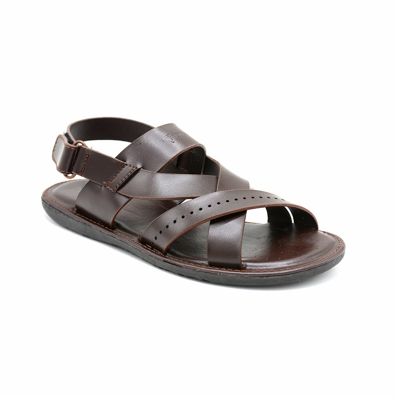 Cross-Strap Leather Slingback Sandal Dark Brown