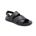 Black Leather Cross-Strap Velcro Comfort Sandal