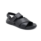 Black Leather Cross-Strap Velcro Comfort Sandal