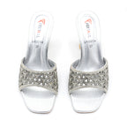 Crystal Cutout Slide Heels Silver Glam