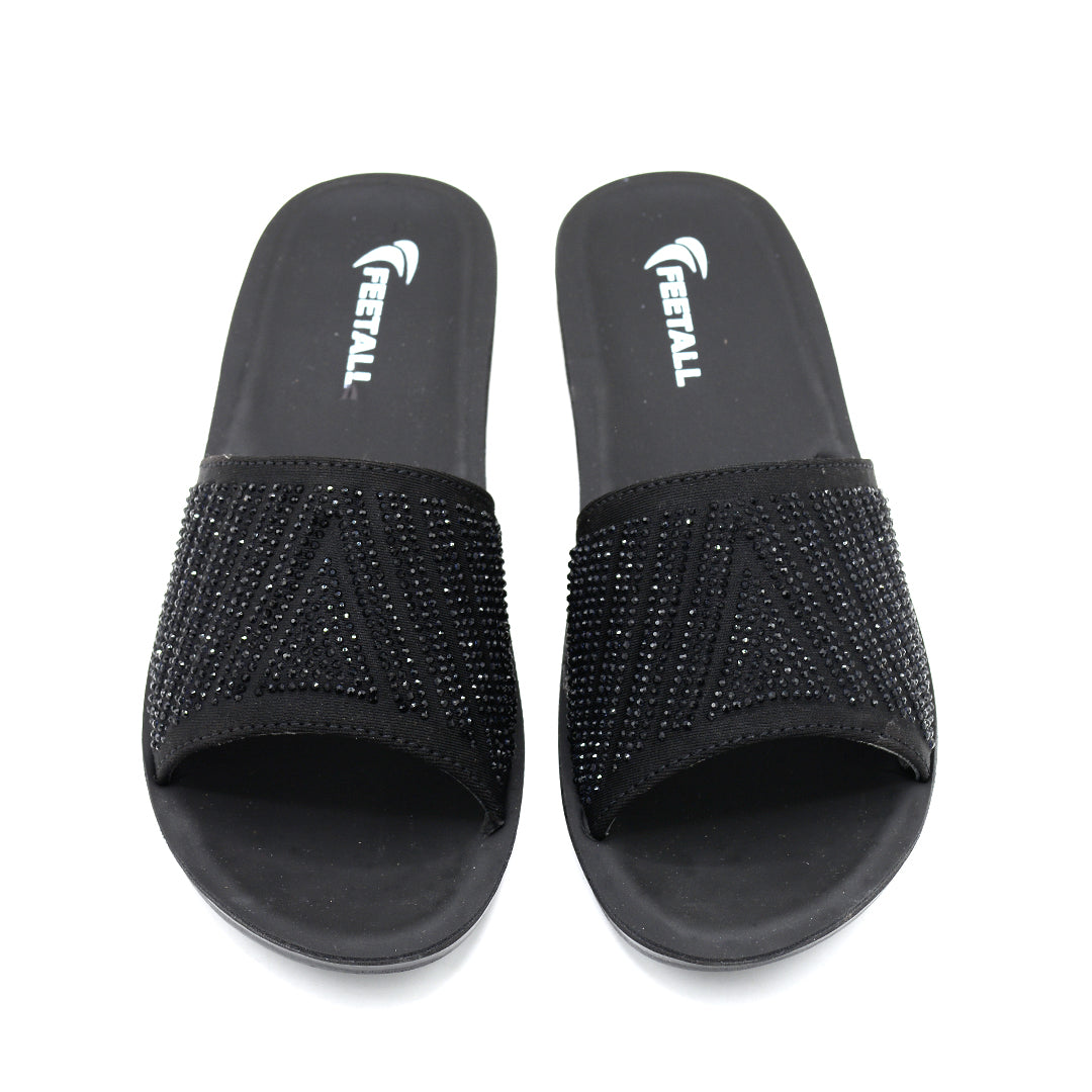 Glam Rhinestone Slide Wedge Sandal Black