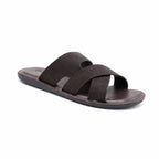 Cross-Strap Nubuck Leather Slide Sandals