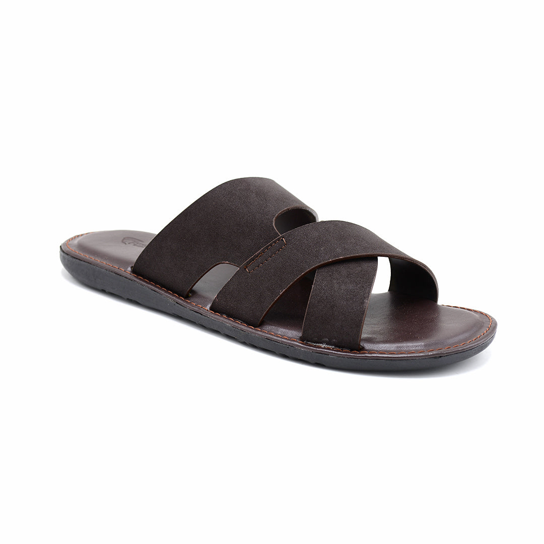 Cross-Strap Nubuck Leather Slide Sandals
