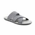 Cross-Strap Grey Suede Slide Sandals
