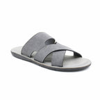 Cross-Strap Grey Suede Slide Sandals