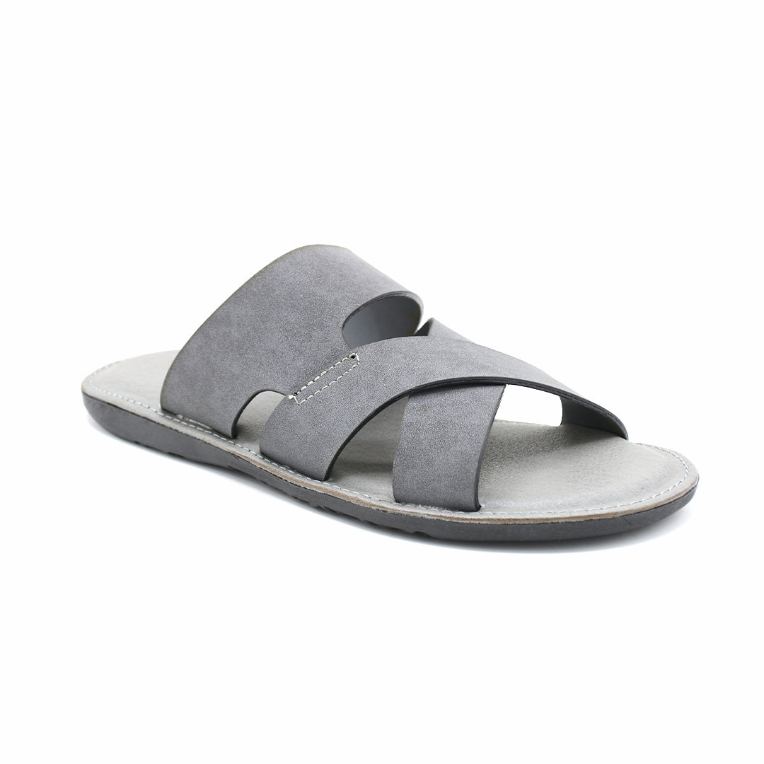 Cross-Strap Grey Suede Slide Sandals