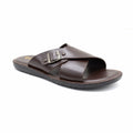 Crossover Buckle Leather Slide Sandal