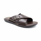 Crossover Buckle Leather Slide Sandal