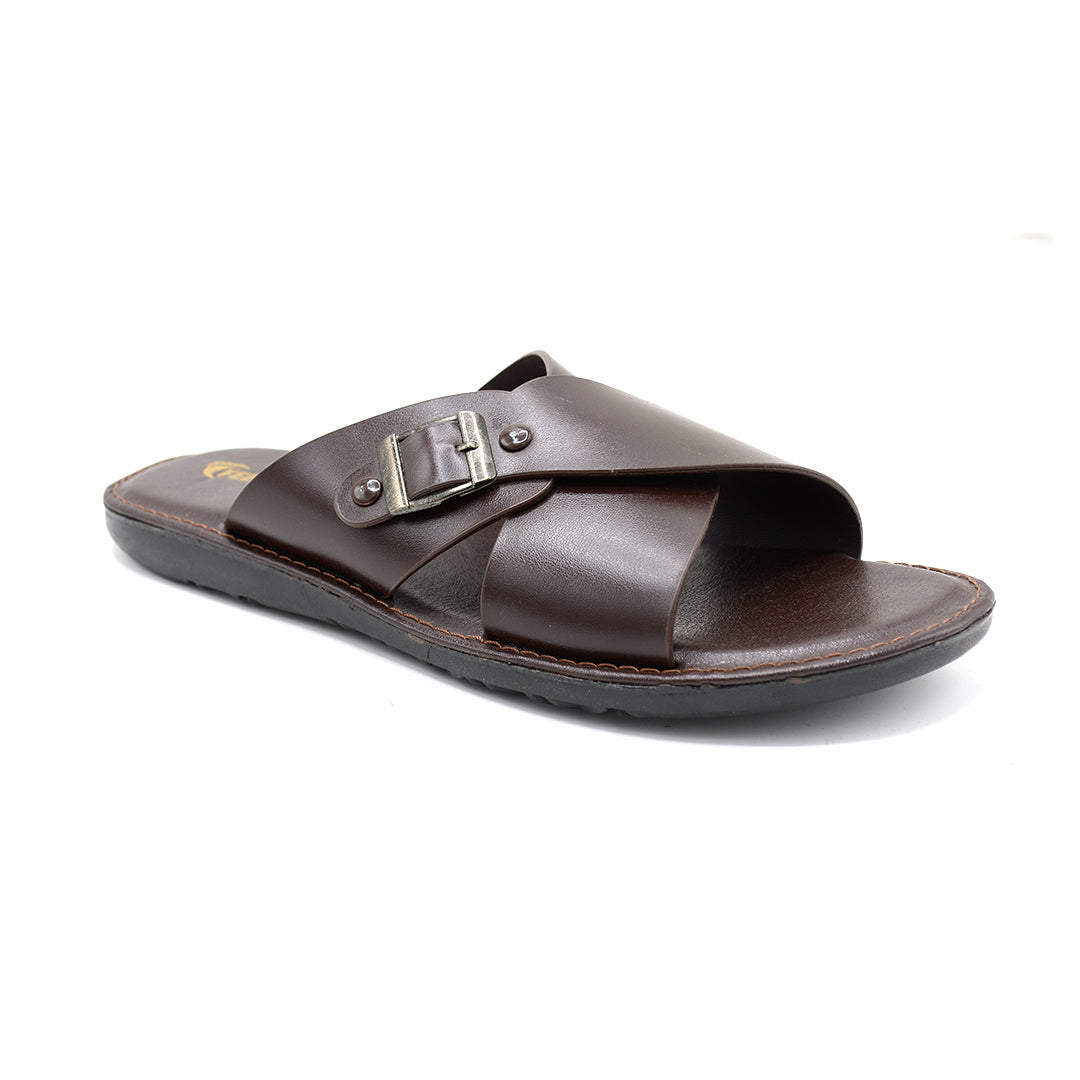 Crossover Buckle Leather Slide Sandal