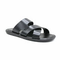 Sleek Black Leather Cross-Strap Slide Sandals
