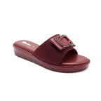 Chic Buckle Wedge Slide Sandal In Burgundy