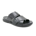 Cross-Strap Black Leather Slide Sandals