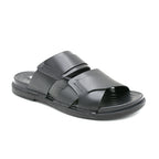 Cross-Strap Black Leather Slide Sandals