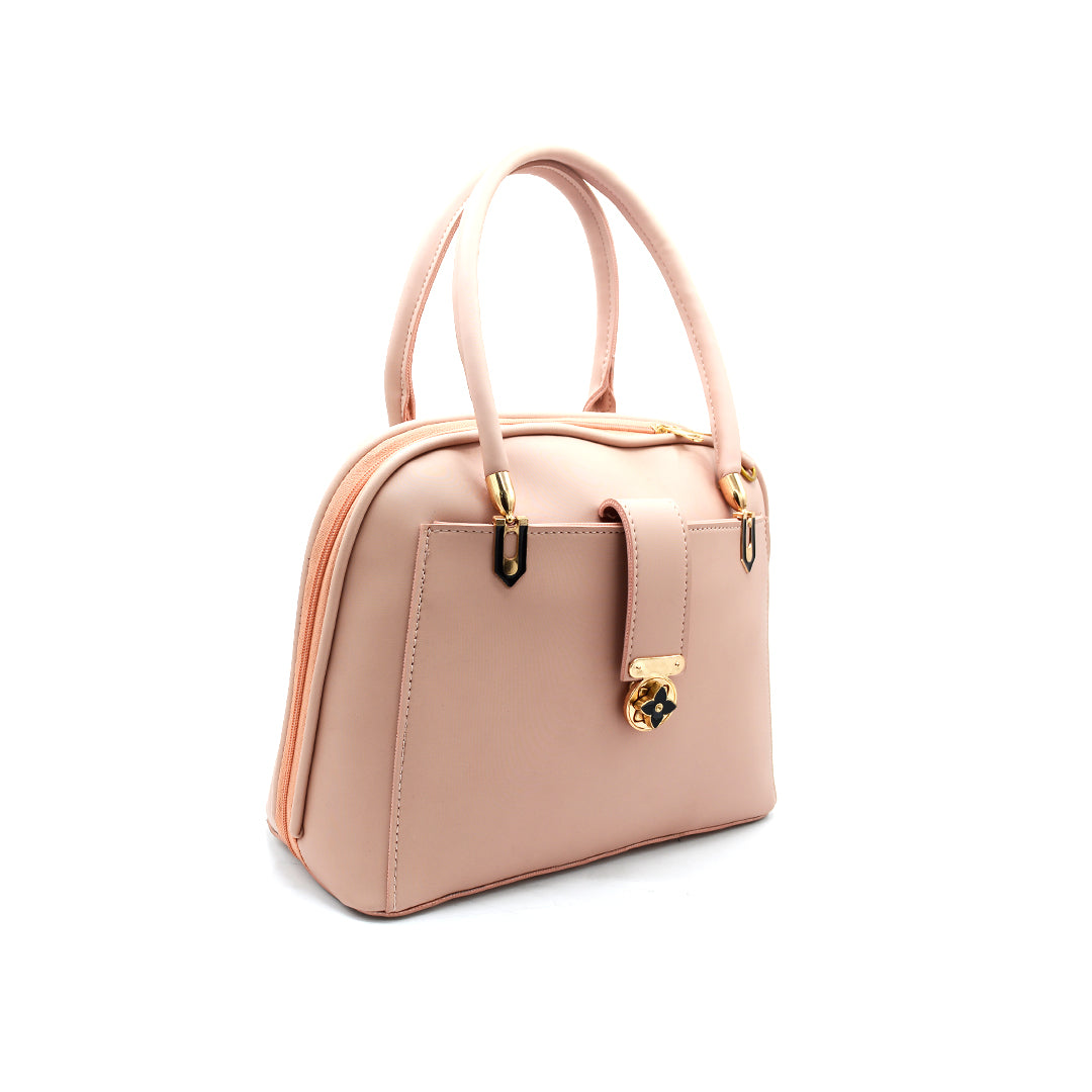 Elegant Pink Handbag with Gold Accent Lock