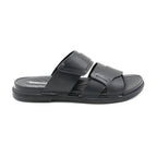 Cross-Strap Black Leather Slide Sandals