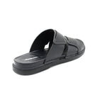 Cross-Strap Black Leather Slide Sandals