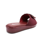 Chic Buckle Wedge Slide Sandal In Burgundy