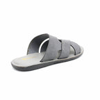 Cross-Strap Grey Suede Slide Sandals