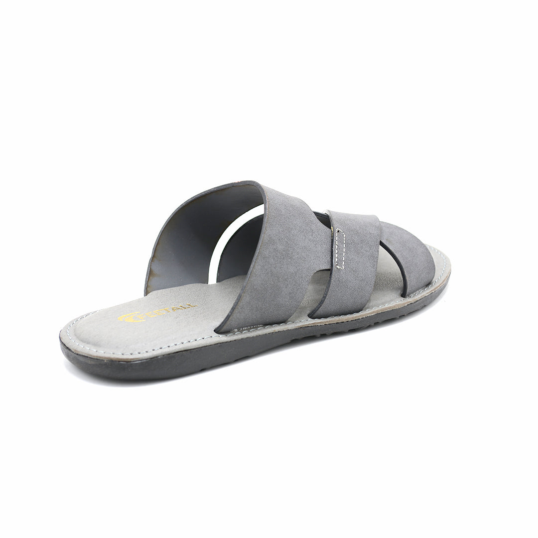 Cross-Strap Grey Suede Slide Sandals