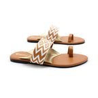 Geometric Woven Strap Toe-Ring Flat