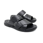 Cross-Strap Black Leather Slide Sandals