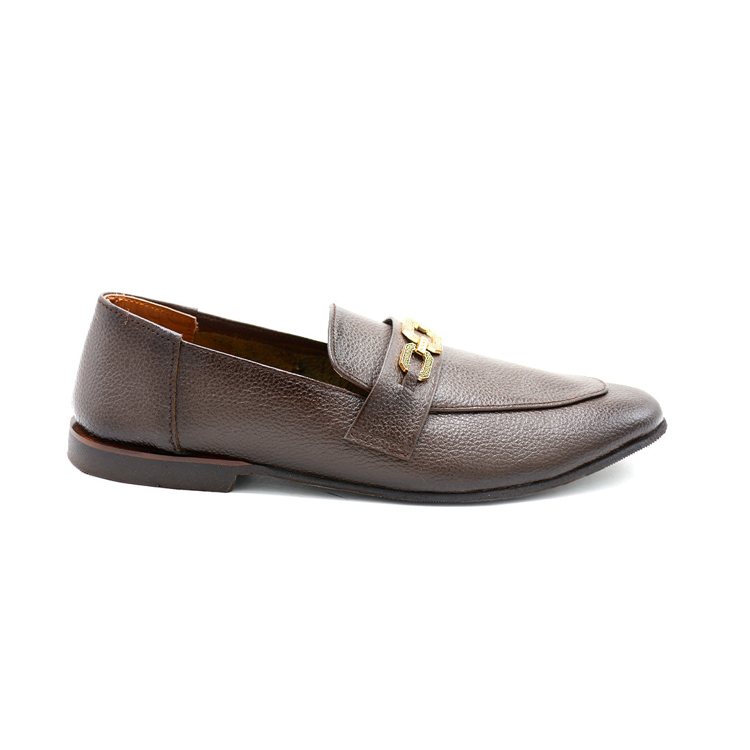 Premium Brown Loafer with Gold Buckle