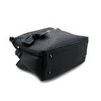 Black Croc-Textured Handbag with Bow Charm